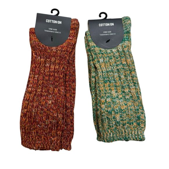 Cotton-on Knit Socks 2 Pairs Green Brown NWT One Size - Picture 1 of 4